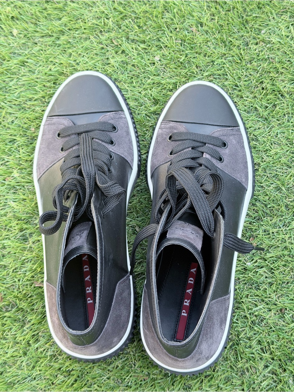 Prada Black & Gray Men’s Low-Top Lace-Up Sneakers